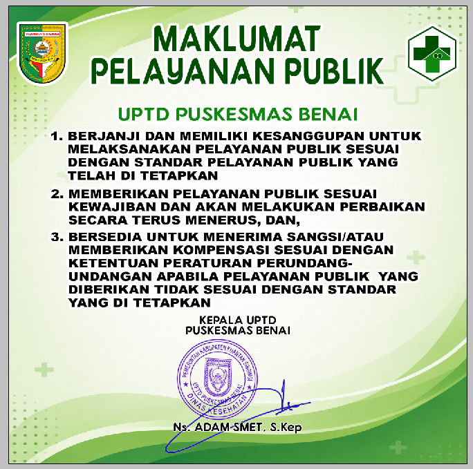 Maklumat Pelayanan Publik UPTD Puskesmas Benai